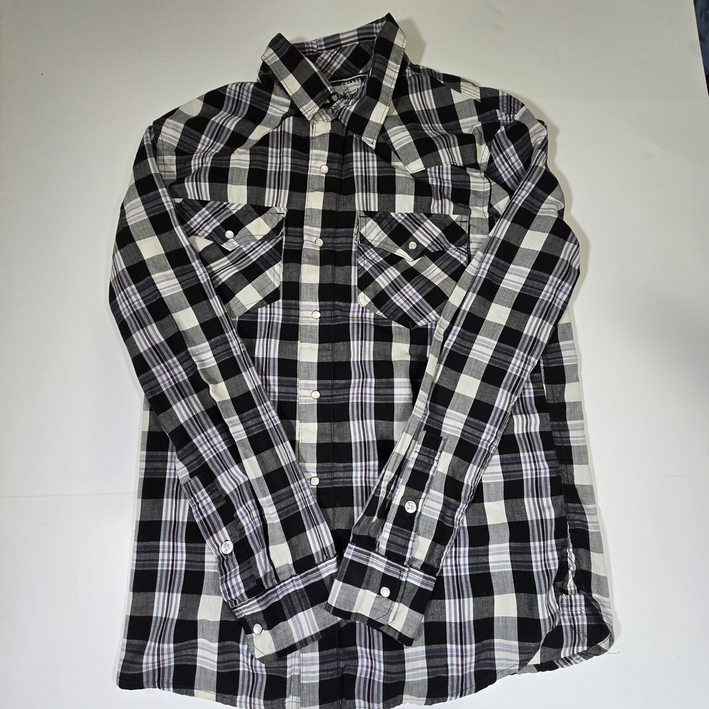 Levi Strauss & Co Western Shirt Mens S Black Plaid Flannel Long Sleeve Button Up